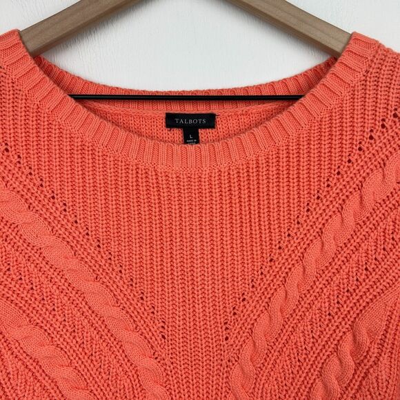 Talbots Sweater Womens Large Peach Orange Pullover Cable Knit Stretch Ladies - Picture 2 of 12